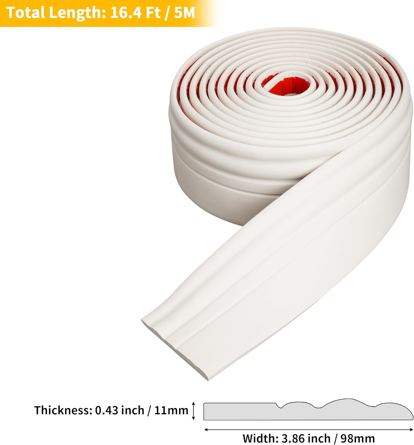Ymokee Flexible Baseboard Moulding Trim, 16.4 ft(L) x 4 in(W) Peel and Stick Waterproof Crown Molding Ceiling Border Wall Trim for Home Office Decoration, Creamy White