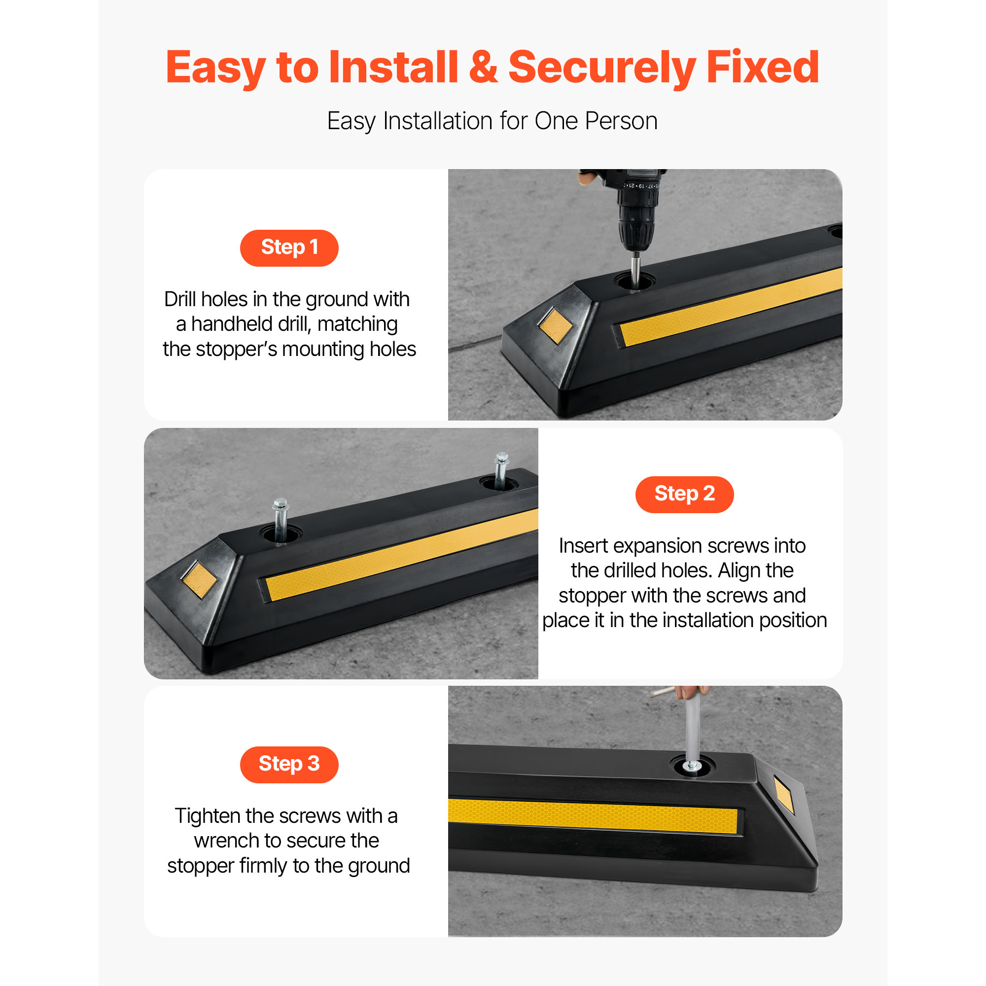 KFFKFF Parking Stopper, Set of 2, 21.6-Inch Heavy-Duty Garage Parking Aid, Rubber Curb Floor Stopper with Reflective Strips, Tire Guide Blocks for Cars, Vans, and Trucks