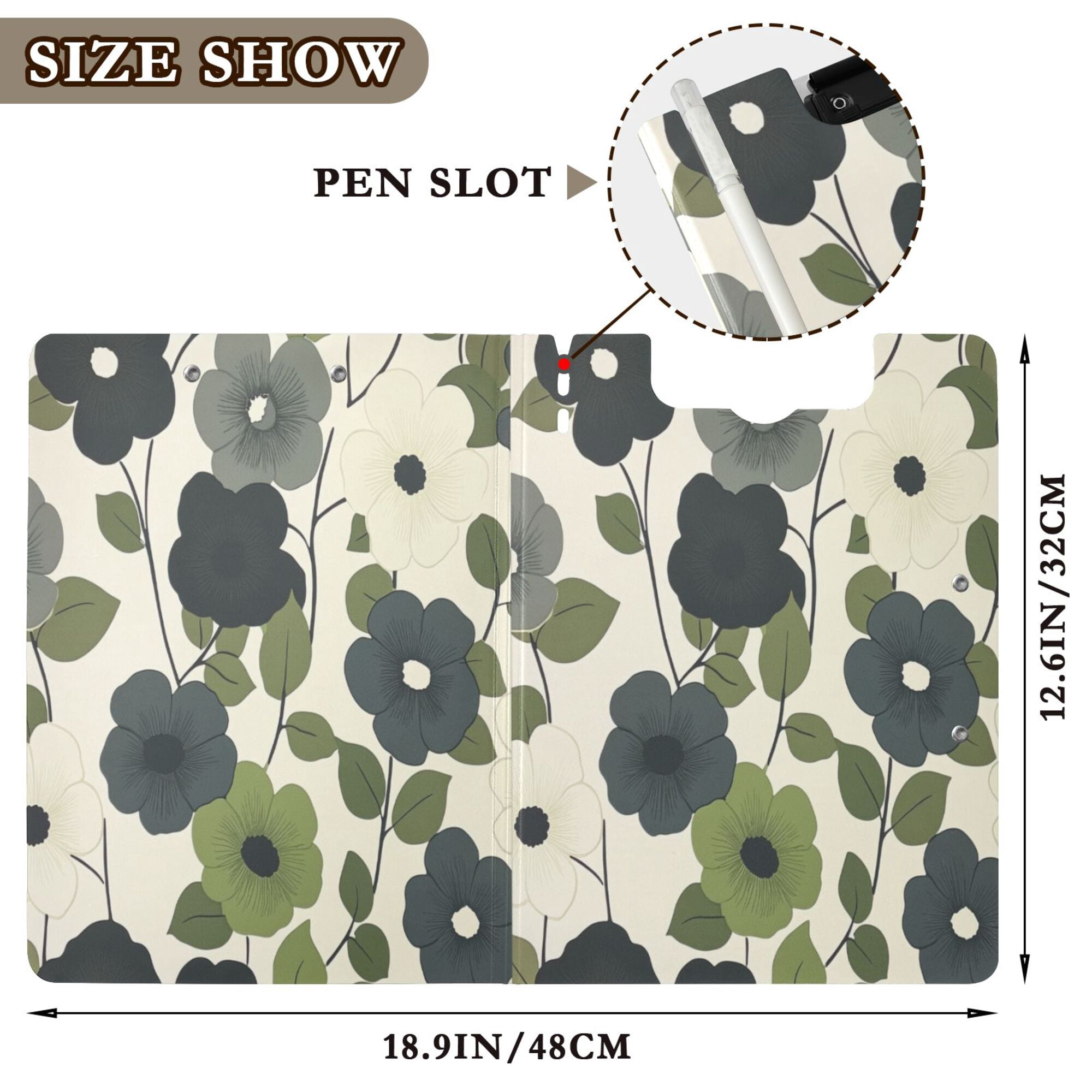 FORMRS A4 Clipboard Folder with Pen Holder Horizontal Foldable School Office Binder, Navy Flower