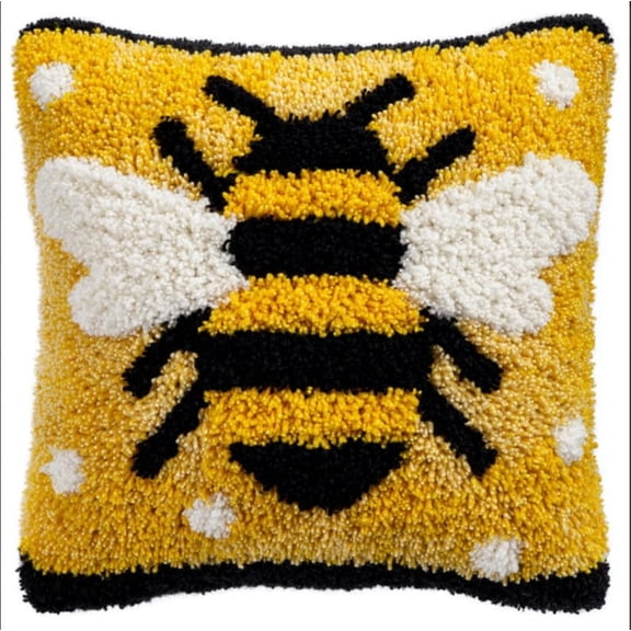Latch Hook Cushion Kit Bee 43Cmx43Cm Pattern Pillowcase Sewing Making Kits Diy Croet Yarn Kits Cross Stitch Embroidery Kits For Adults Diy Craft Carpet Making Kit