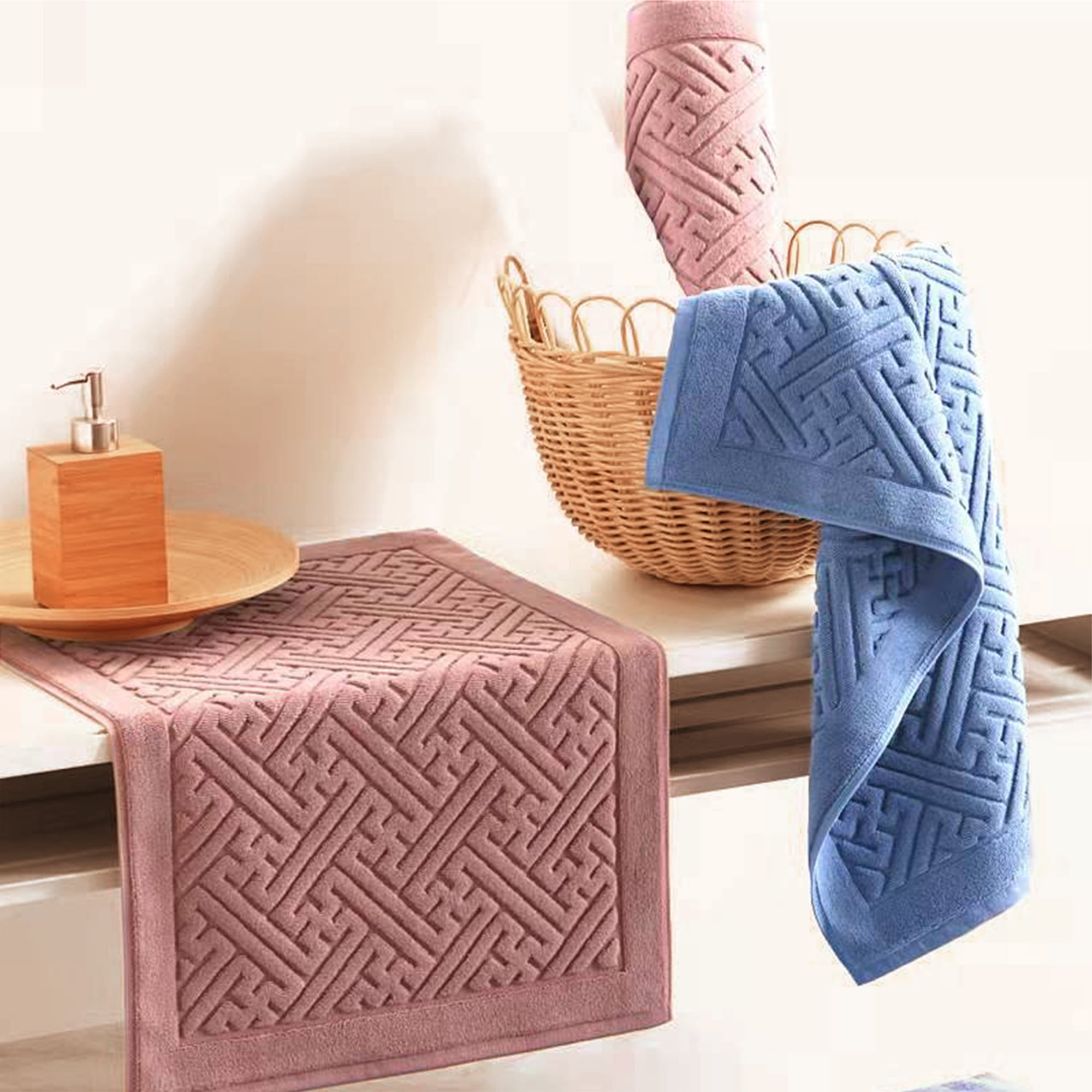 Unique Bargains Luxury Bath Mat Cotton Absorbent Hotel Spa Shower Floor Towel Pink