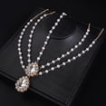 thumbnail image 4 of Bohemian Teardrop Crystal Head Chain Layered Rhinestone Pearl Forehead Chain Wedding Headband Prom Party Festival Hair Accessories for Women (Gold), 4 of 10