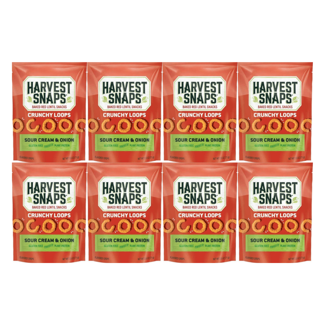 Harvest Snaps Baked Red Lentil Snacks Sour Cream & Onion 2.5oz 8 Count – Crunchy Plant-Based Snack, Gluten Free, Source of Protein