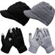thumbnail image 1 of 2 juegos de gorros y guantes de invierno para mujer, gorro de punto holgado, gorro de invierno con ala, guante para pantalla táctil, gorro de invierno con ala., 1 of 7