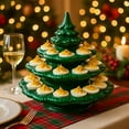 thumbnail image 5 of Layered Christmas Tree Plastic Deviled Egg Platter - 10.23in(26cm) Reusable Holiday Egg Rack with Lid, Green haped Egg Tray for Christmas Party Kitchen erving, Green, 5 of 8