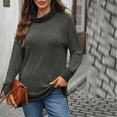 thumbnail image 2 of Women Turtleneck Shirts Plus Size Fashion Contrast Long Sleeve Loose Comfy T-Shirt Base Shirt Pullover Sweatshirt Dark Gray L, 2 of 4