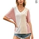 thumbnail image 5 of Guardurnaity Mujeres Camiseta Manga Corta Cuello V Color Bloque Empalme Verano Suelto Casual Top Prendas para la parte del cuerpo Rosado S Guardurnaity AP001239-05, 5 of 6