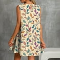 thumbnail image 4 of Gamivast Dresses for Women Sleeveless Crew Neck Loose Fit Shift Mini Dress Leaf Floral Print Ruffle Hem Flowy Comfy Casual Beach Vacation Summer Dresses, 4 of 7