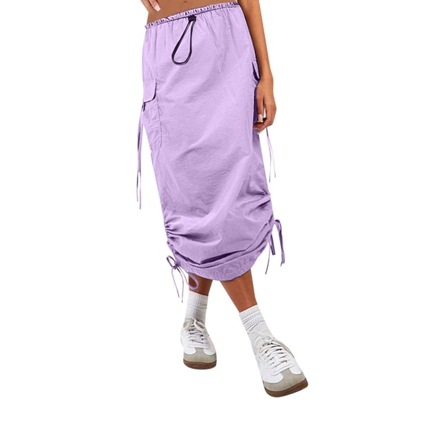 Gibobby faldas deportivas para mujer Vestido casual de moda para mujer con bolsillo de cintura alta con encaje(Morado, L)