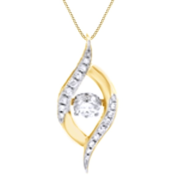 AFFY Round Cut White Natural Dancing Diamond Fashion Pendant Necklace In 14k Yellow Gold