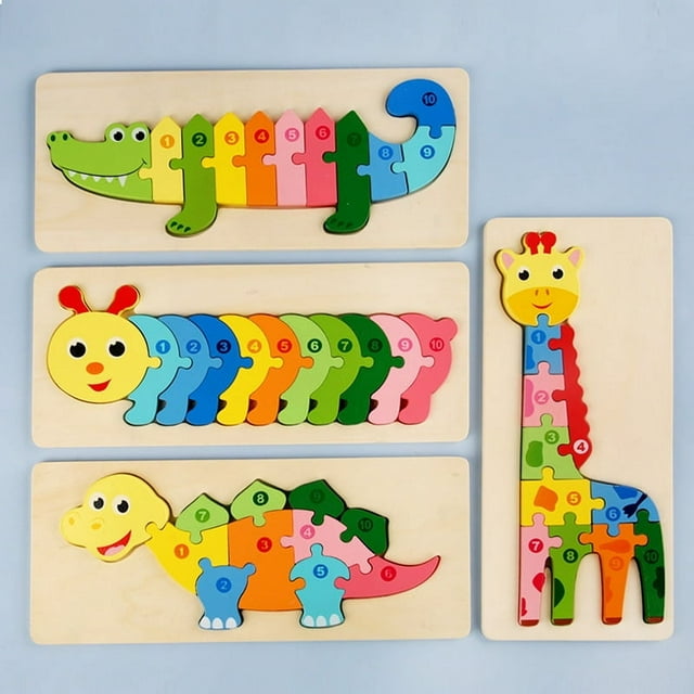 Rompecabezas digital de dibujos animados de animales de gran tamaño, rompecabezas de madera con mecanismo de encaje para iluminación cognitiva infantil