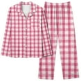 thumbnail image 4 of Wyongtao Plaid Pajama Sets for Women Soft Button Down PJS Long Sleeve Shirt Pajama Pants Sleepwear,Pink XL, 4 of 4