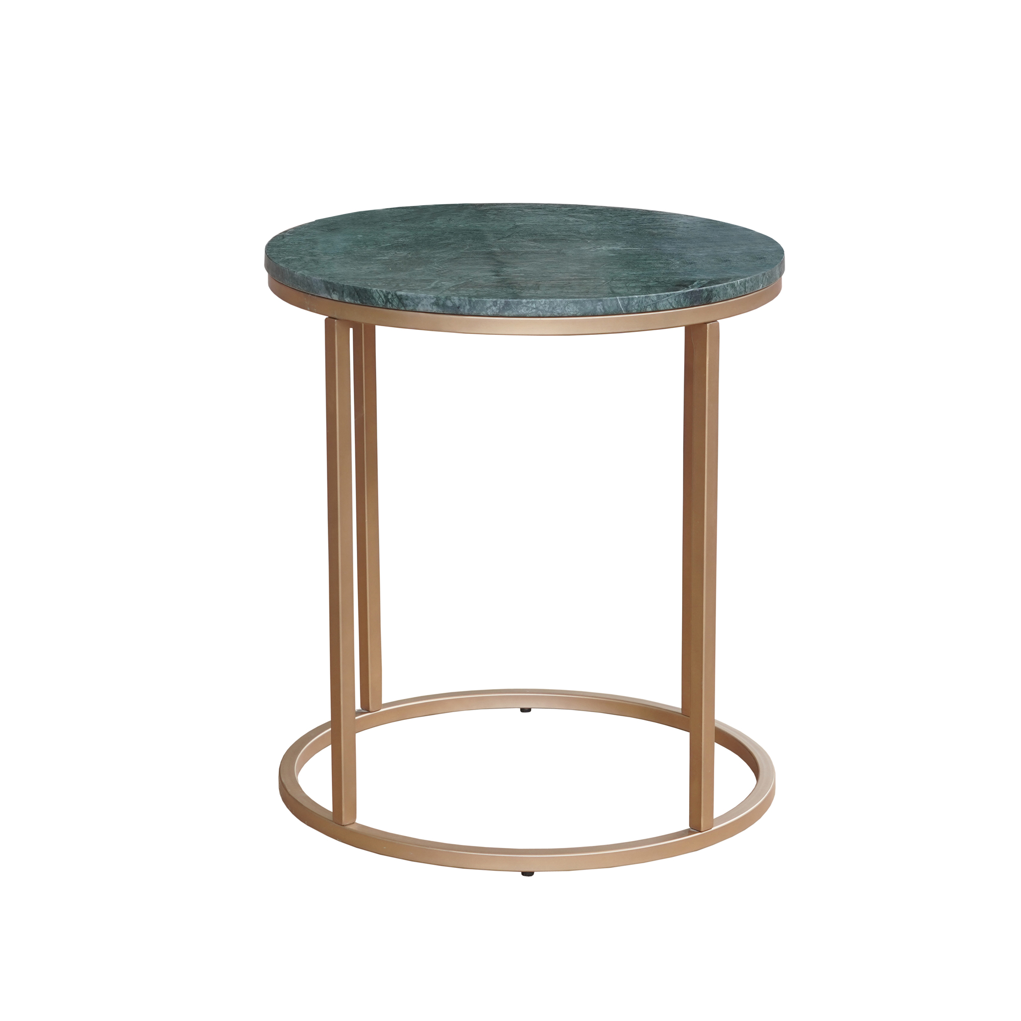 Ox Bay Savannah Round Side Table with Green Marble Top and Gold Base, Glam Style