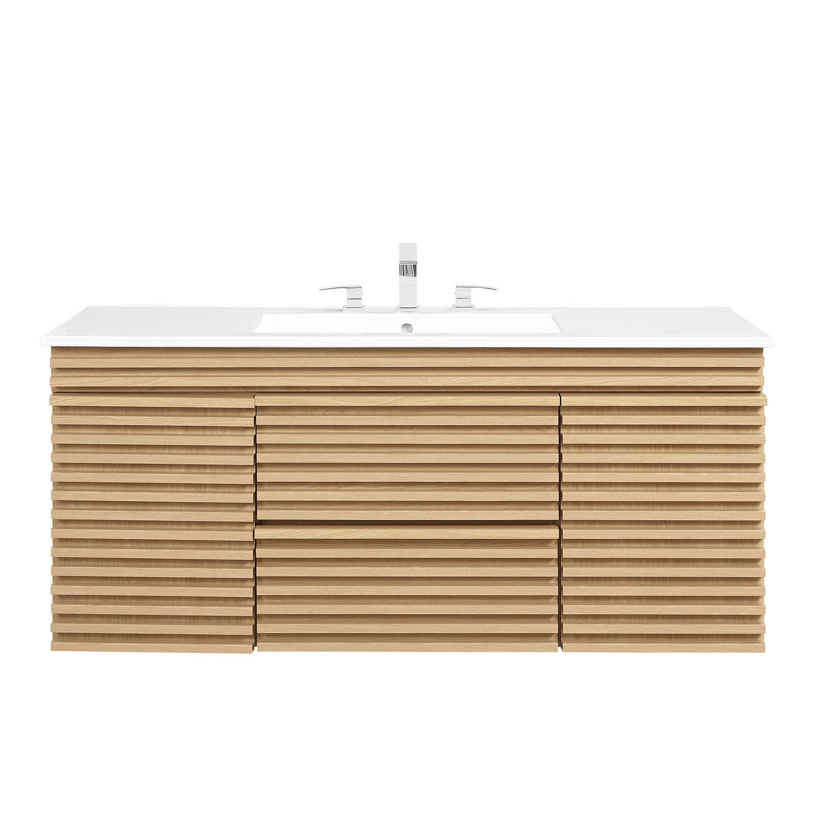 Modway Render 48" Wall-Mount Bathroom Vanity in Oak White