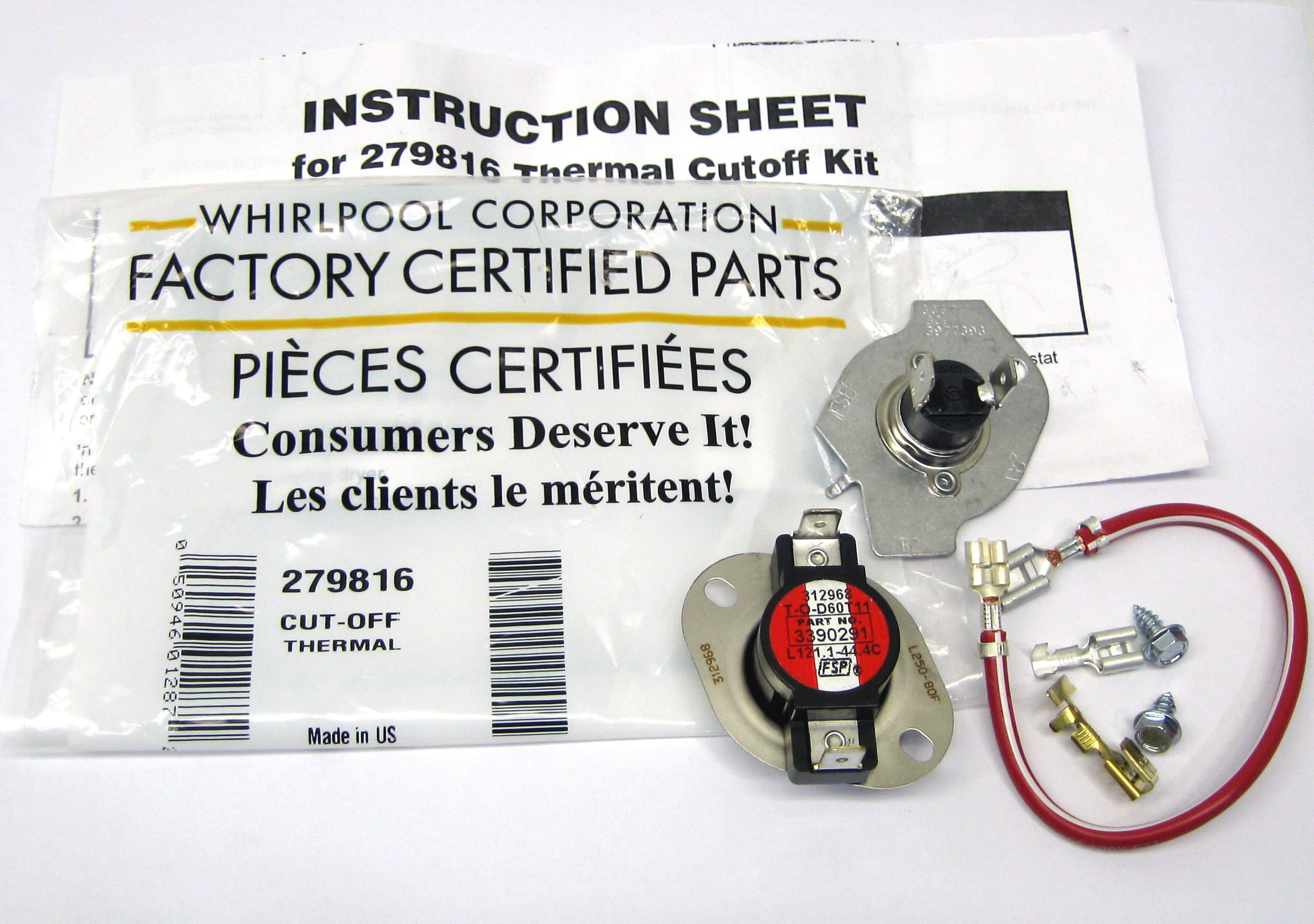 279816 THERMOSTAT FUSE KIT FOR WHIRLPOOL NEW 