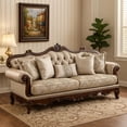thumbnail image 5 of Vera 90 Inch Sofa, Button Tufted Beige Rolled Arms, Cherry Brown Solid Wood, 5 of 9