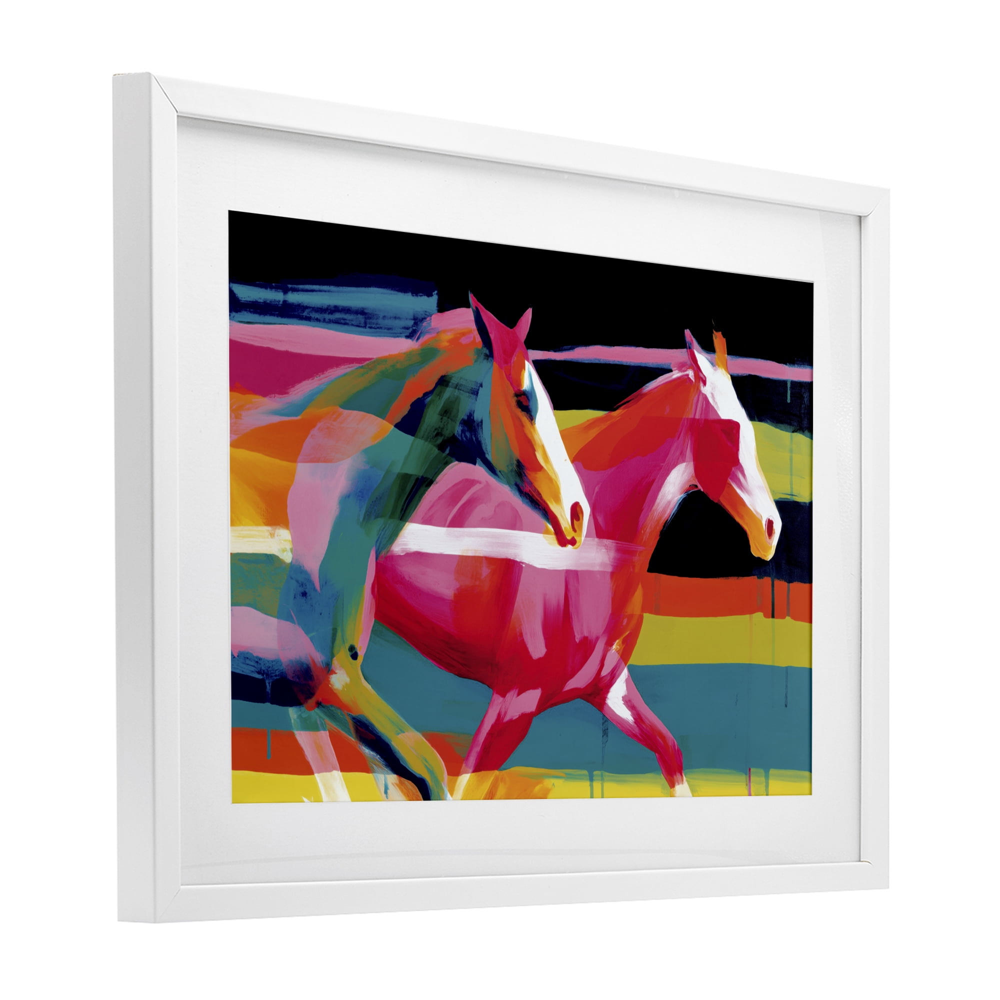 Stupell Industries Wild Horses Running Through Stripes White Framed Print Under Glass, design by Chromatic Storm Studio