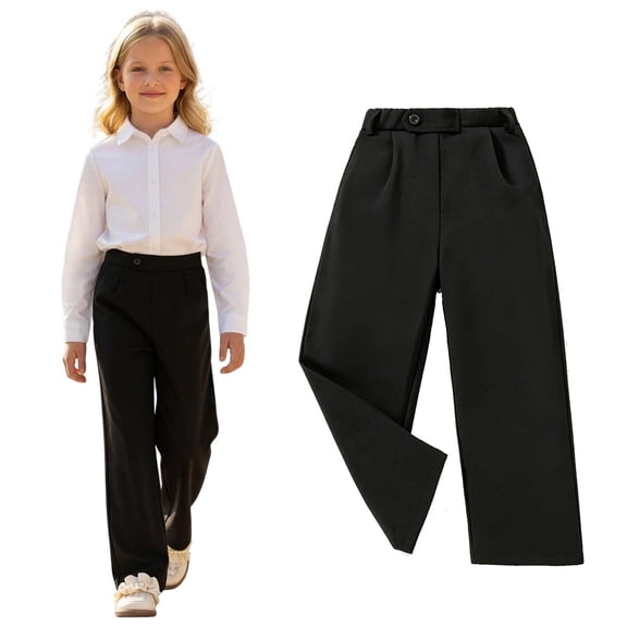 Kids School Uniforms Girls Dress Pants Elastic Waist Stretch Pants with Pockets Back To School Pants Size 9-10 Years