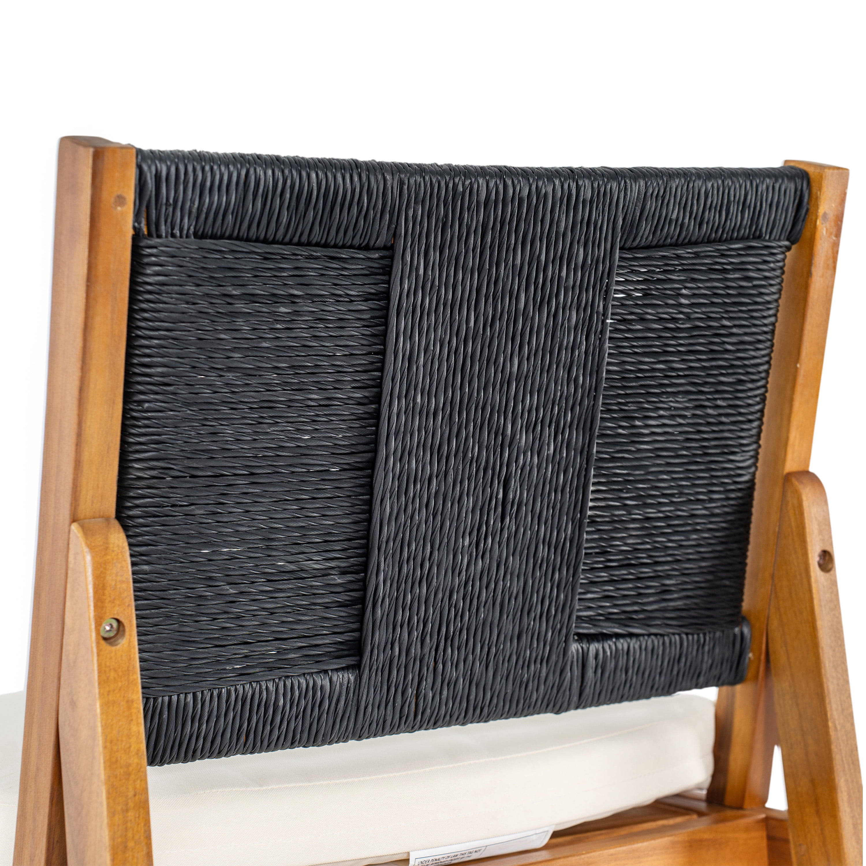 Bar Stools Set of 2, Outdoor Acacia Wood Teak Finish Bar Height Chairs with Cream Cushion, Teak