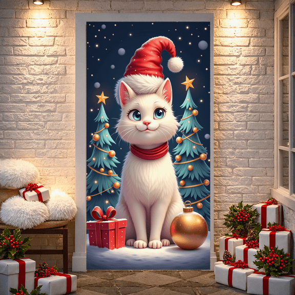 Festive Cat Holiday Banner for Christmas Decoration, Holiday Party, Kids Celebration