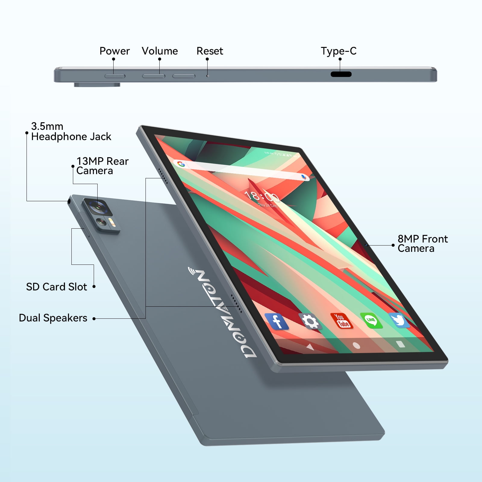 DOMATON 10.1 inch Android 14 Tablet, 8GB RAM, 64GB ROM, Wifi 6, 8 Core, 13MP+5MP Camera - Walmart.com DOMATON 10.1 inch Android 14 Tablet, 8GB RAM, 64GB ROM, Wifi 6, 8 Core, 13MP+5MP Camera - Walmart.com