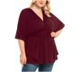 thumbnail image 1 of Blusa de talla grande para mujer, informal, holgada, con volantes sólidos, fruncidos, media manga, cuello en V Fridja  zx3342, 1 of 5