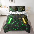 thumbnail image 3 of Feelyou Futuristic Gamepad Boys Twin Bedding Sets 7-Piece, Green Yellow Abstract Line Bedding Comforter Set, Modern Video Gaming Reversible Sheet Sets, Breathable Home Decor, 3 of 9