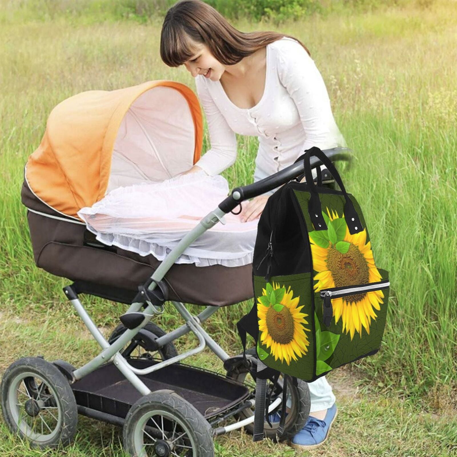 Ratiio Sunflower3 Mummy Backpack - Waterproof Twill Canvas, Large Capacity Diaper Bag with Multiple Pockets and Adjustable Straps