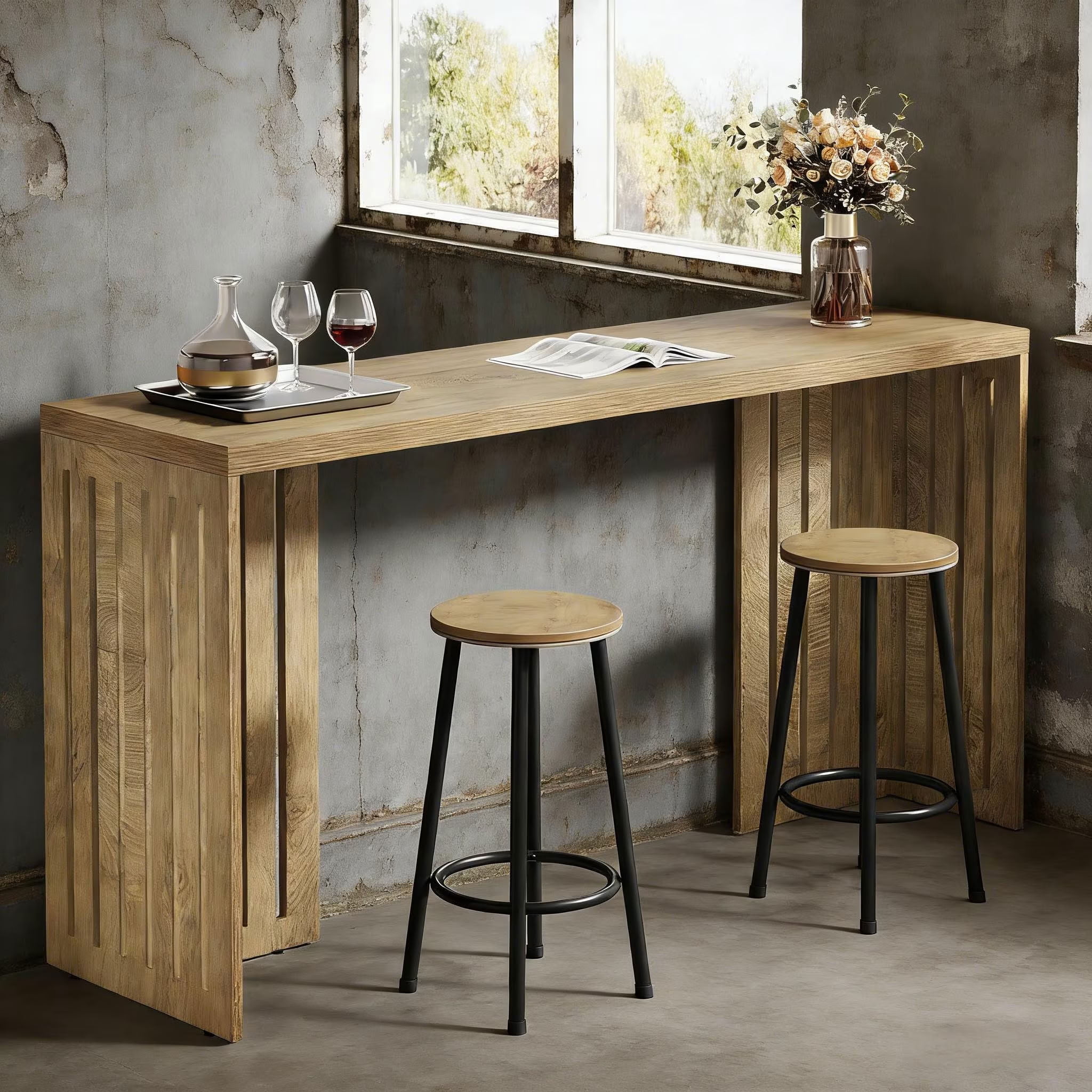 MAYEERTY Rectangular Bar Table, 63" Industrial Bistro High Top Table, Rustic Pub Table for Kitchen & Dining Room