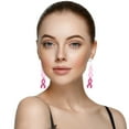 thumbnail image 5 of Cancer Awareness Pink Ribbon Earrings Acrylic Dangle Drop Earrings for Women Survivor Support Jewelry Christmas Holiday Party Fundraiser Events Lightweight Fashion Accessories Bulk, 5 of 6