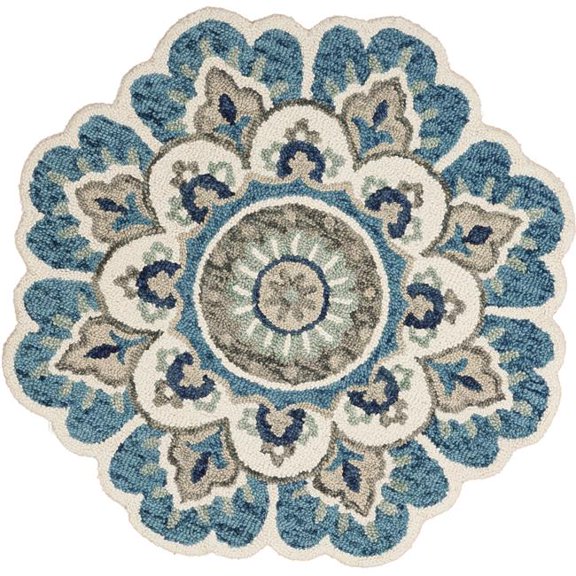 5 ft. Blue & Ivory Wool Floral Hand Tufted Round Area Rug