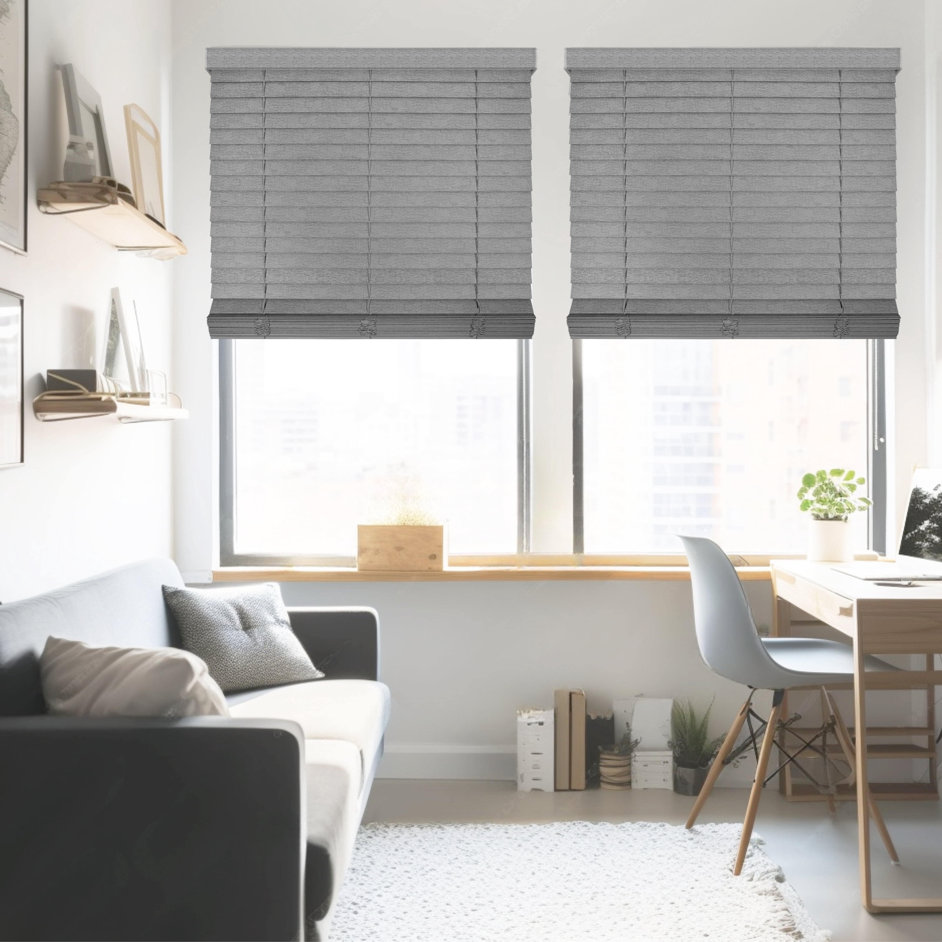 Chicology Cordless Faux Wood Blinds, Gray Textured (2" Slat), 30.25"W X 72"H