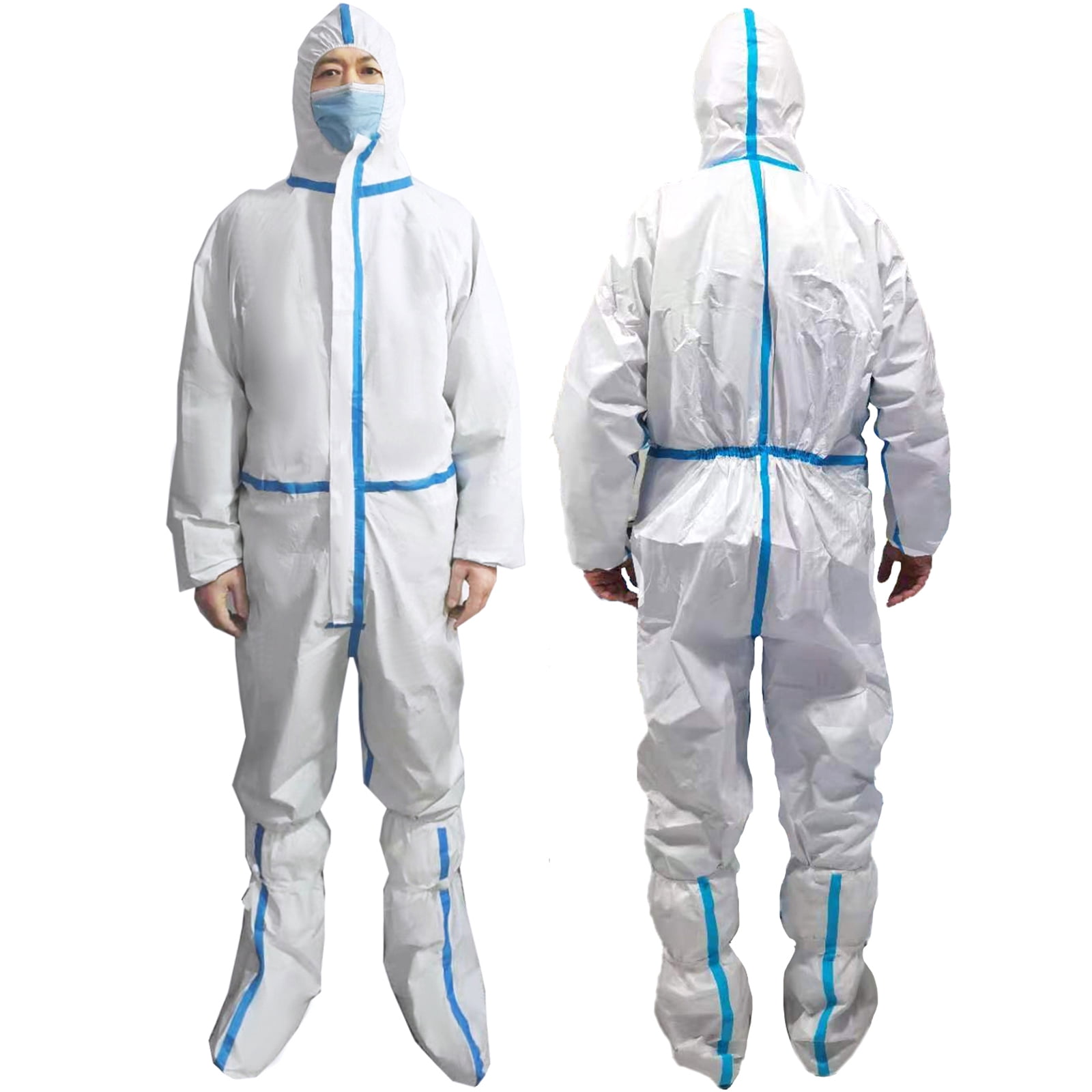 Protective Overall 39x29x5cm Front Zip Closure Elastic Waist Cuff Non Woven Fabric Disposable Protective Clothing