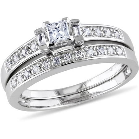 Miabella 1/3 Carat T.W. Princess, Baguette and Round-Cut Diamond Sterling Silver Bridal Set