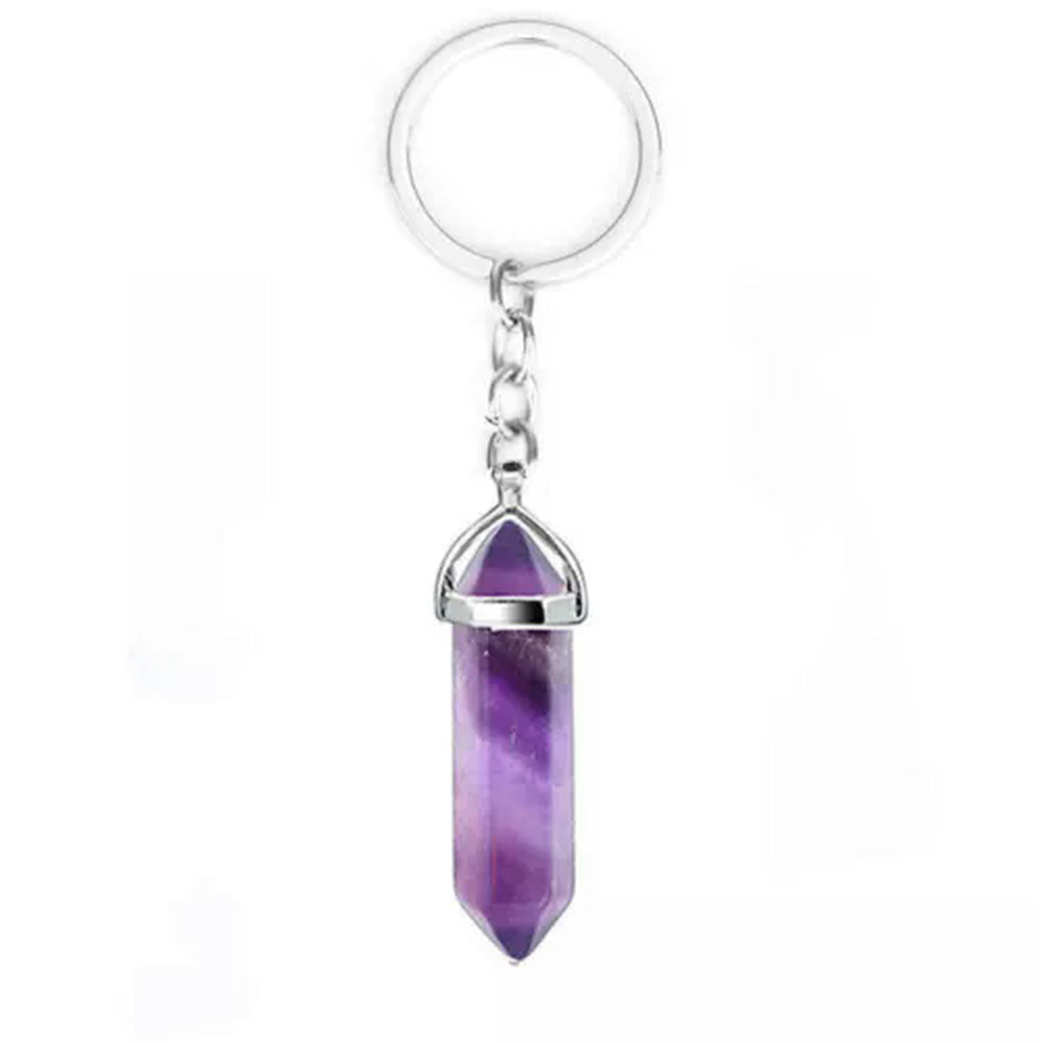 HOOUN 20PCS Hexagonal Pointed Stone Gem Crystal Keychain Key Ring Natural Healing-Cherry Quartz