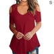 thumbnail image 1 of Blusa suelta de manga corta con camiseta sexy para niña con hombros descubiertos, rojo vino, S Vogacara AP001291-11, 1 of 7