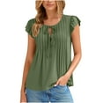 thumbnail image 1 of Hyknon Hauts pour Femmes Mode Mignon Nœud devant Blouses Super Douces Été Décontracté Manches Courtes à Volants Col Rond Chandail Couleur Unie Tendance Sortie Hauts, 1 of 4
