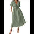 thumbnail image 1 of Vestido de Verano para Mujer, Informal, de Corta, con Lazo, Cuello en V, Volantes, Midi, Fluido. Verde XL, 1 of 10