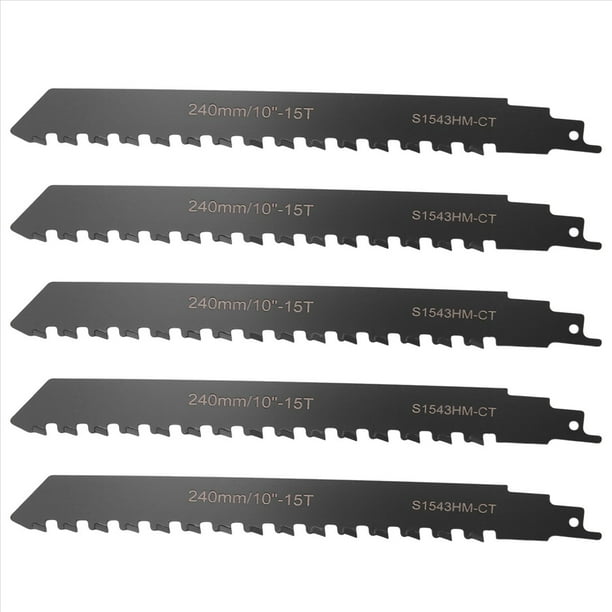 5X Hoja de Recíproca Carburo de Tungsteno Carburo para Cortar Hormigón Poroso, Fibrocemento, Ladrillo 240 mm/9,45 Pulgadas