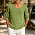 thumbnail image 6 of HAOTAGS Men’s V-Neck Long Sleeve Knit Sweater Casual Loose Fit Lightweight Ribbed Pullover Tops Army Green Size 2XL, 6 of 9