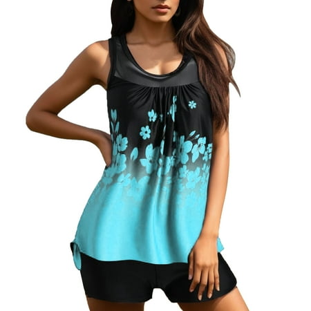 Women s Tankini Swimsuits Two Piece Floral Printed Tank Top With Boyshorts Suits Full Coverage Modest Bathing Suit For Women Swim Suits Light Blue XXXXXL