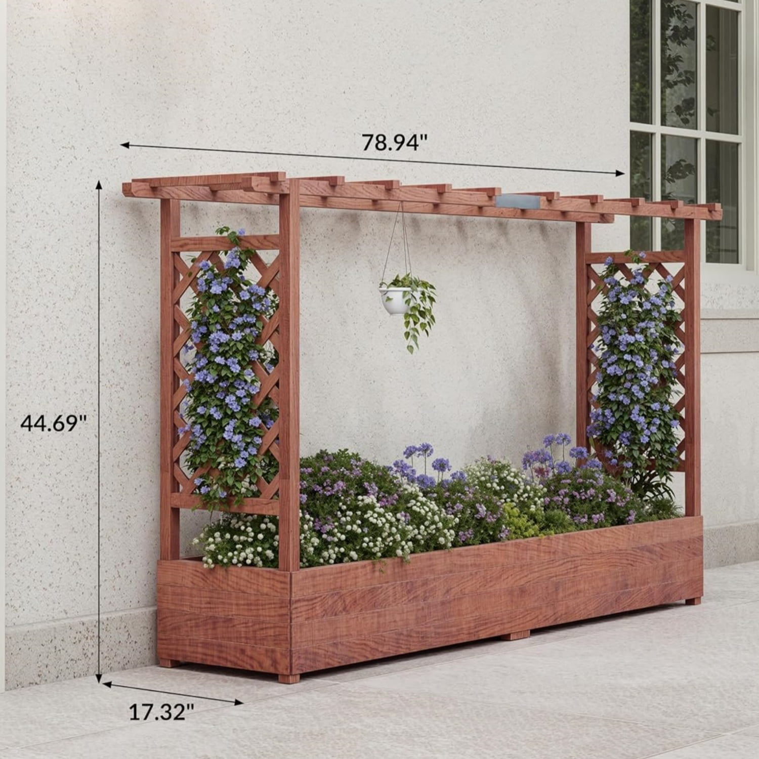 Riedhoff Wooden Raised Garden Bed with Trellis, Hanging Roof & Side Trellis, 79 x 17 x 45"