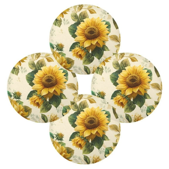Round Placemats Set of 4 Heat Resistant Washable Kitchen Table Decorations 15.4in Bright Vintage Sunflowers