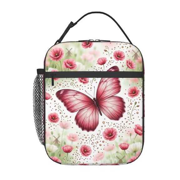 Butterfly Lunch Bag For Women, Reusable Butterflies Floral Theme Lunch Bags, Small Portable Foldable Insulated Lunch Bag For Work Office Travel Bento