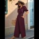 thumbnail image 4 of Mono de Mujer de Corta con Cuello en V, Elegante, Informal, con Pierna y Pantalones. Rojo Oscuro M, 4 of 9