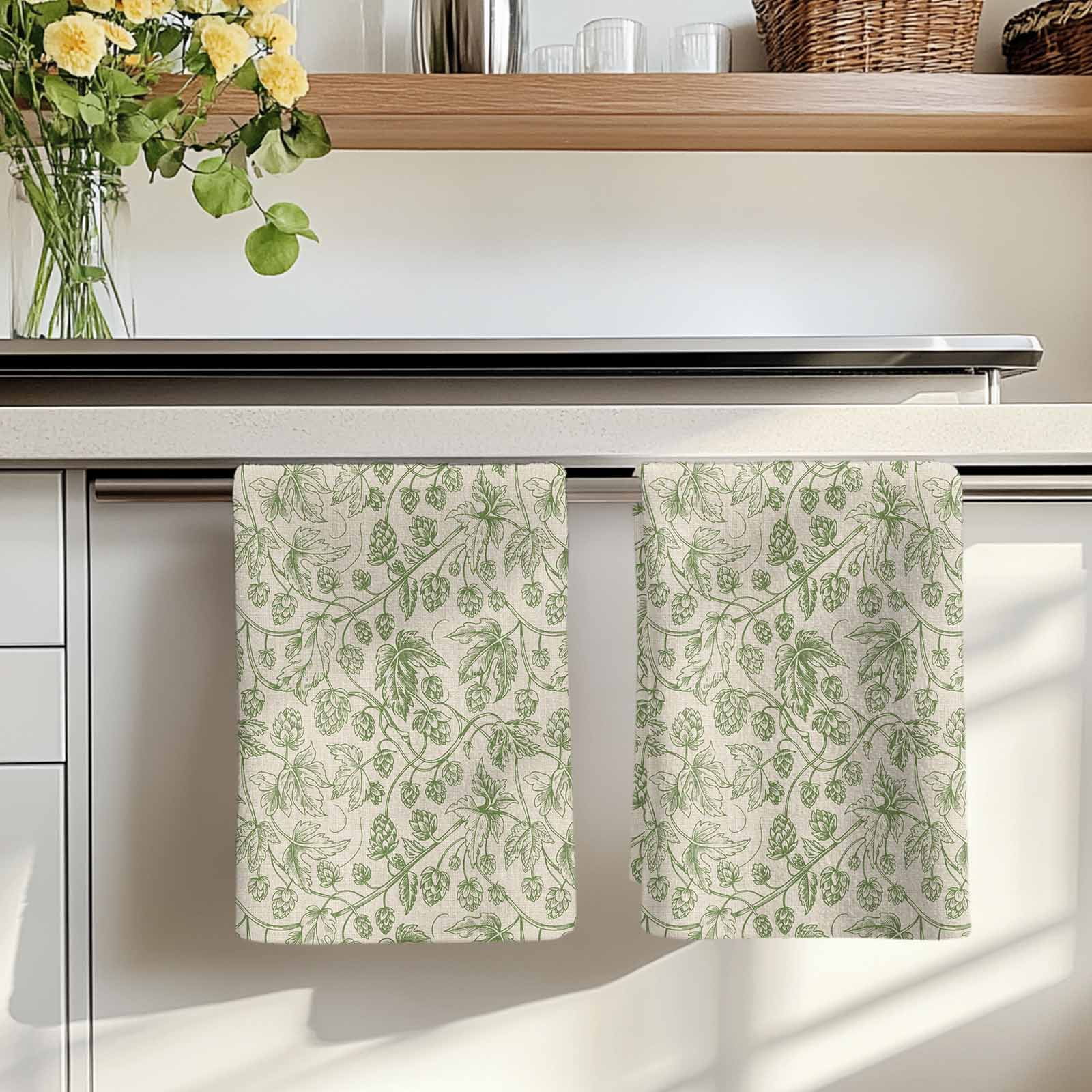 Dish Towels, Sage Green Floral Branch Absorbent Kitchen Towels 2 PCS, Vintage Flower Thread Microfiber Hand Towels Dish Cloths Tea Towels for Home&nbsp;Bathroom Cleaning Drying,18X28-Inch,