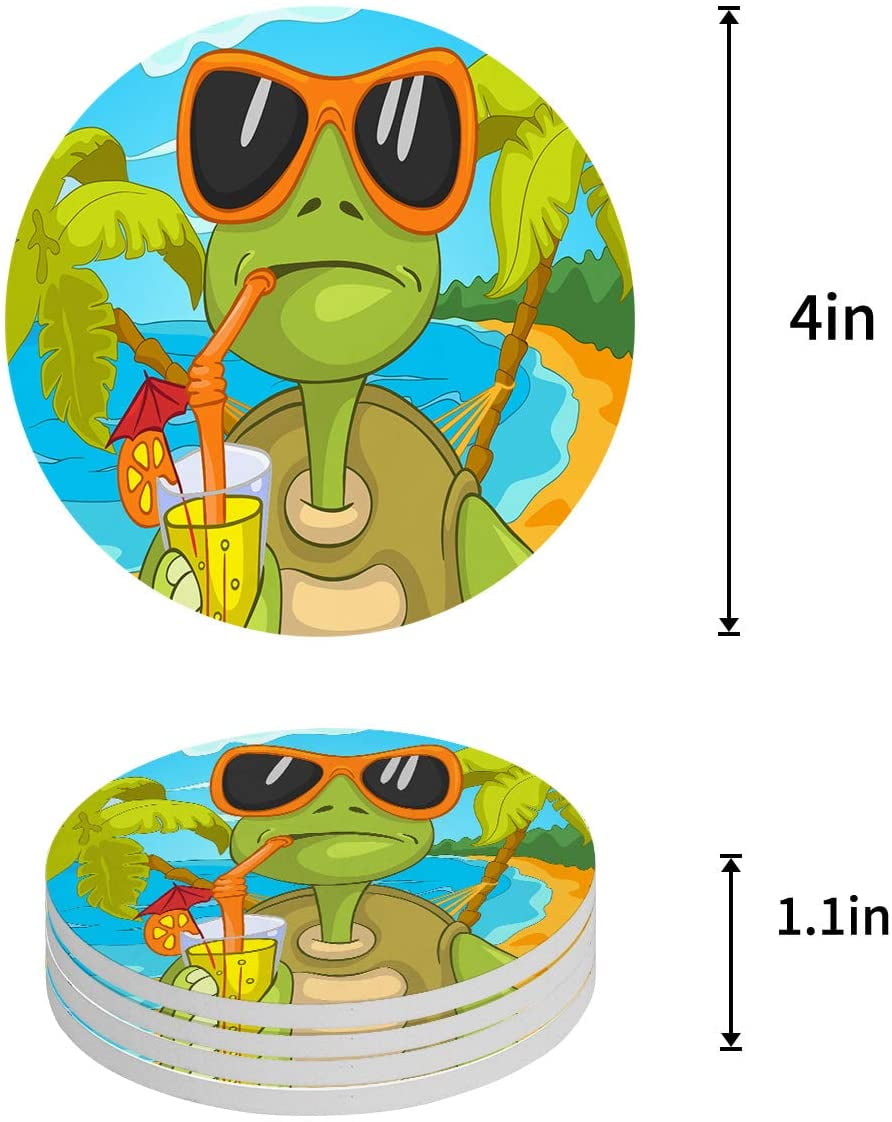 ZHANZZK Summer Sunglasses Turtle Set of 8 Round Coaster for Drinks, Absorbent Ceramic Stone