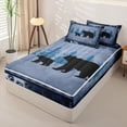 thumbnail image 2 of Erosebridal Rustic Bear Paw Print Zipper Full Size Comforter Sets with Fitted Sheet and 2 Pillowcases,Forest Pine Silhouette Zipper Bedding Set,Navy Blue Gray Black,Black Reversible, 2 of 6