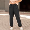 thumbnail image 2 of Pantalones casuales de mujer Color puro Botón Cintura elástica Pantalones largos sueltos para mujer para uso diario al aire libre Negro M, 2 of 5