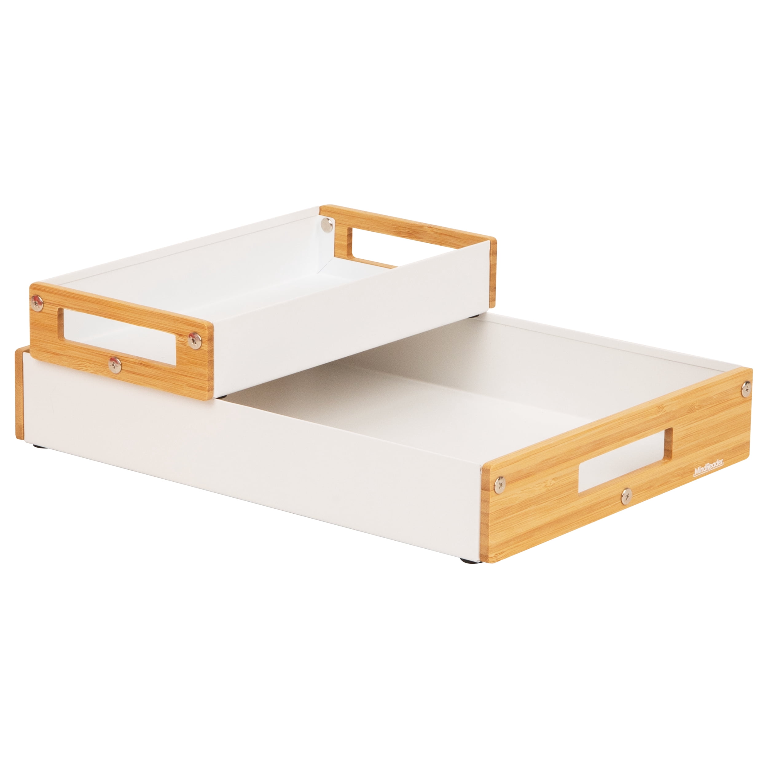 Mind Reader Stackable Desktop Organizer Trays - Metal & Wood, White, Set of 2